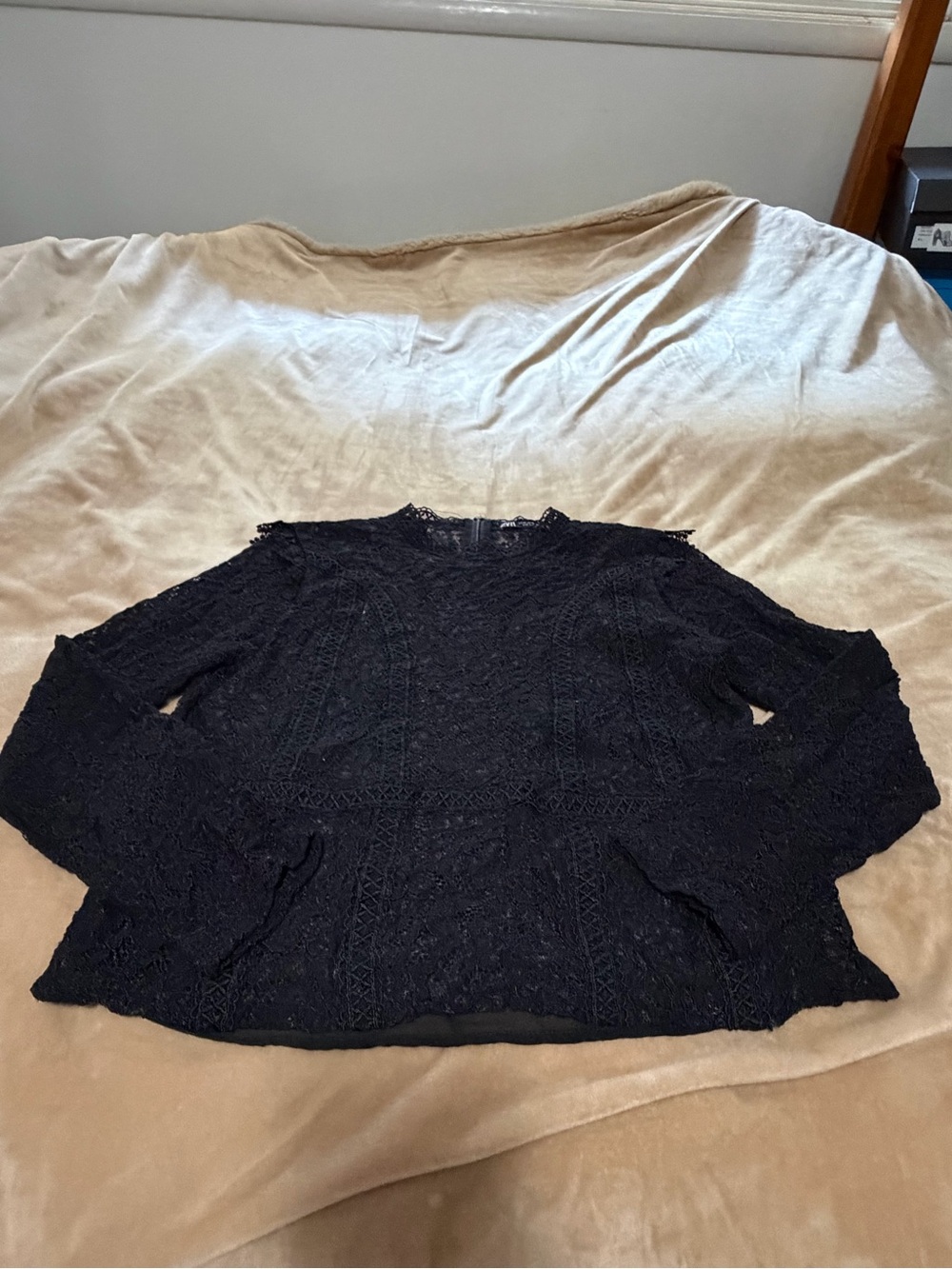 Zara Black Lace Sheer Lined Blouse Women’s XS Sexy Funeral